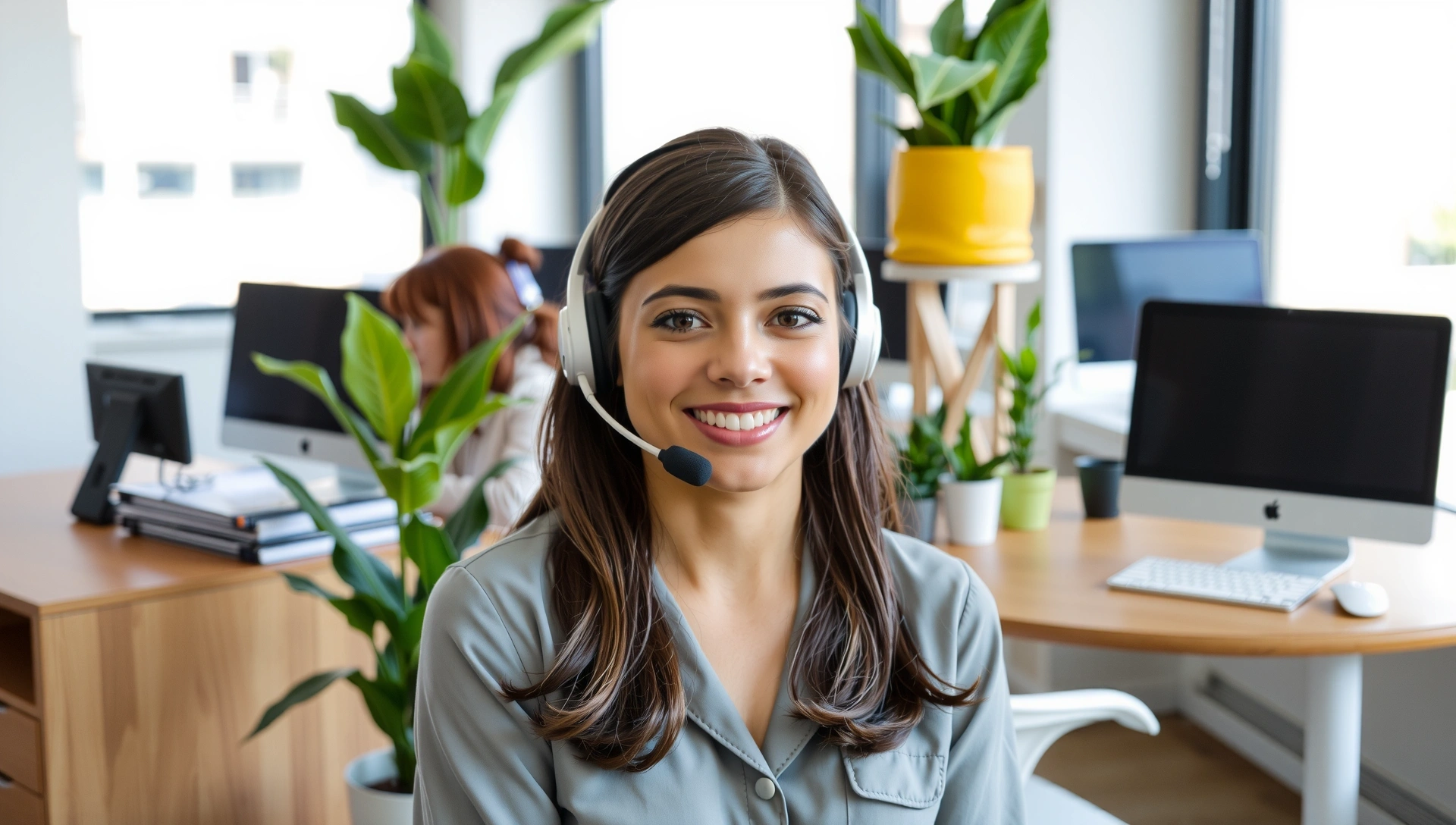 Representante de servicio al cliente sonriendo